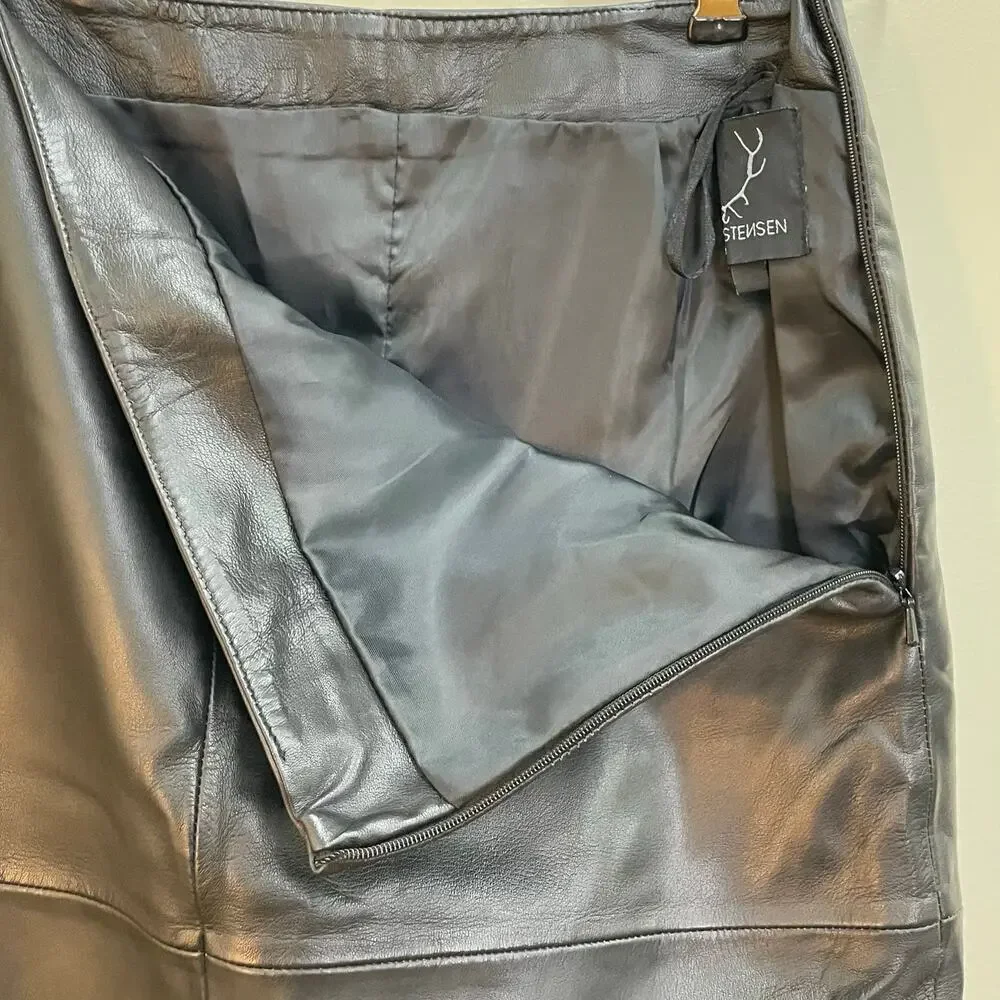 BOD & CHRISTENSEN Dawn Black Leather Knee Length Back Slit Straight Skirt Size 6